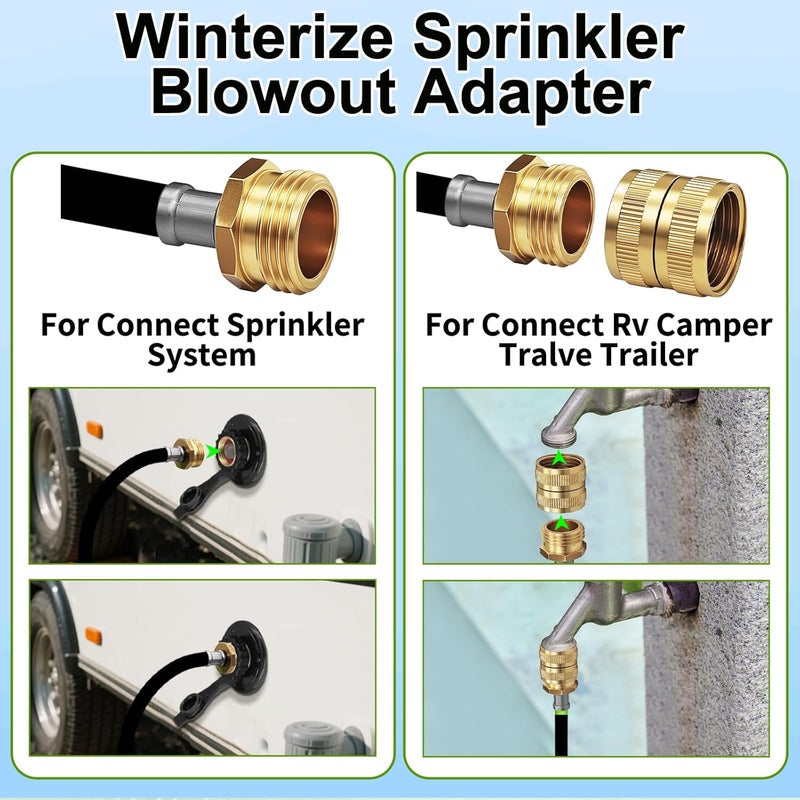 HFVSLFA RV Winterizing Kit with Pressure Gauge, 60inch RV Winterize Hose with 3/4" GHT Blow Out Fitting Adaptor & 1/4" Quick Connect Plug, Sprinkler Winterization for RV, Camper, Boat, Travel Trailer, Black - Image 5